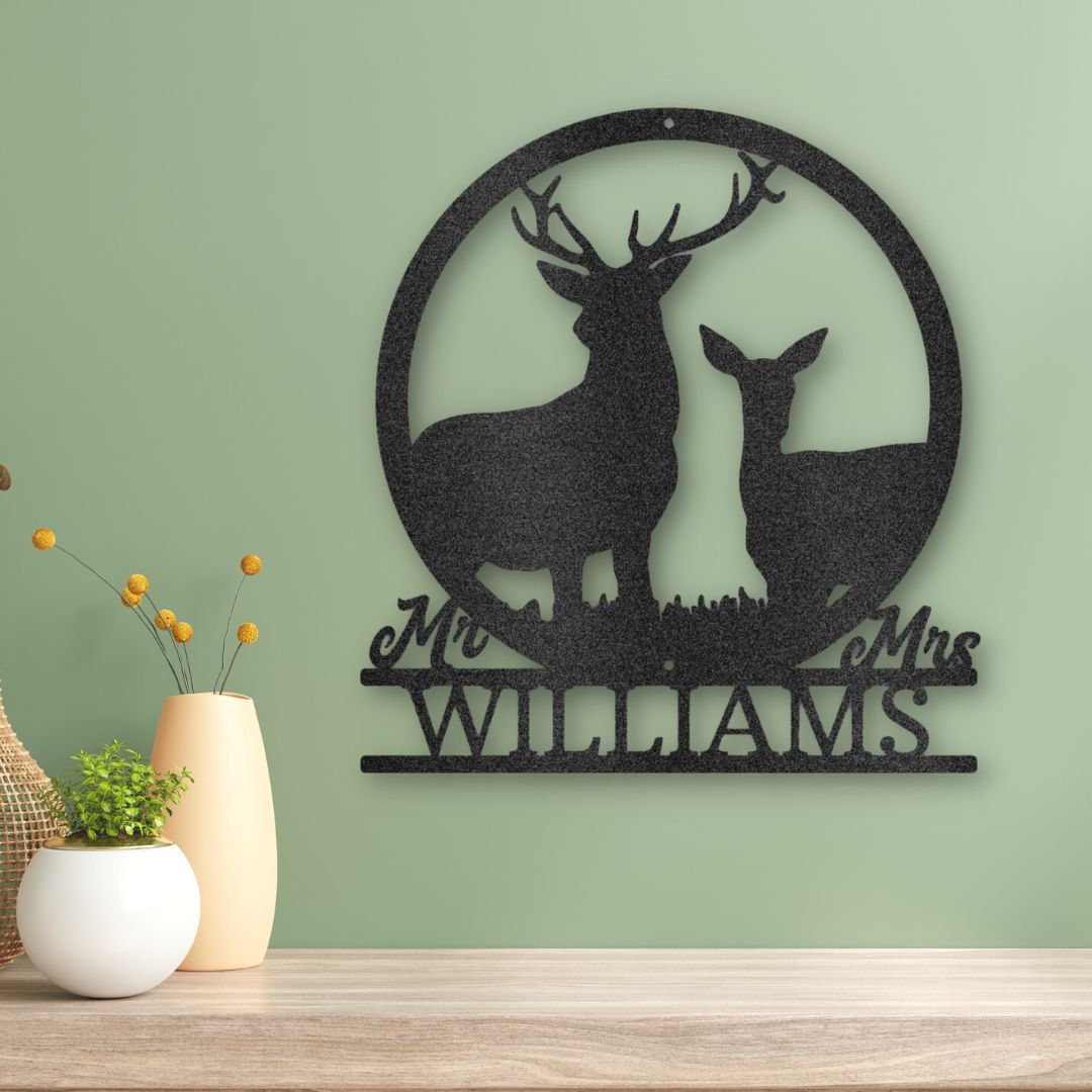 Stag and Doe Personalized Name Steel Sign