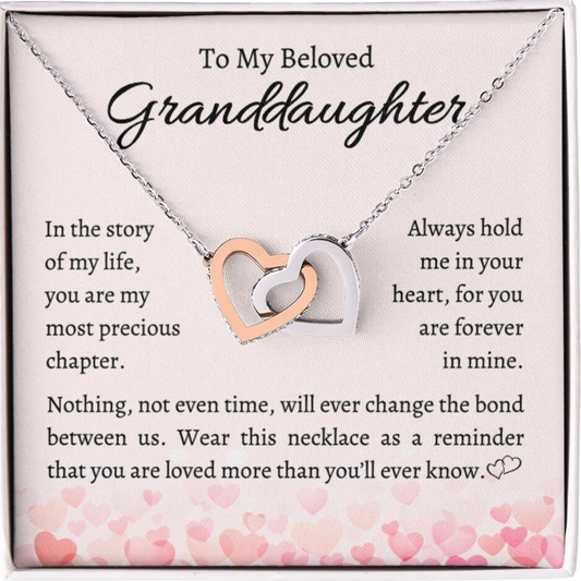 To My Granddaughter - Always Hold Me In Your Heart, For You Are Forever In Mine - Interlocking Hearts Necklace