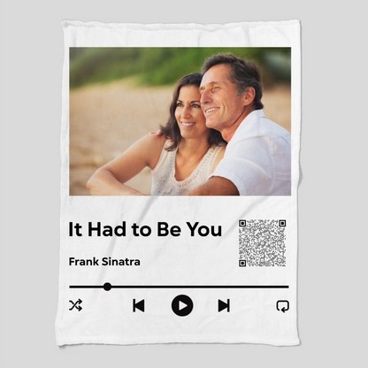 Personalized Music Player Premium Black Sherpa Blanket - Add Any Photo & Song