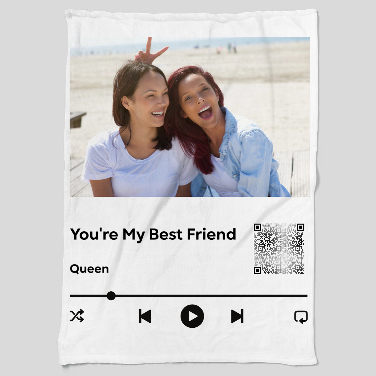 Personalized Music Player Premium Black Sherpa Blanket - Add Any Photo & Song