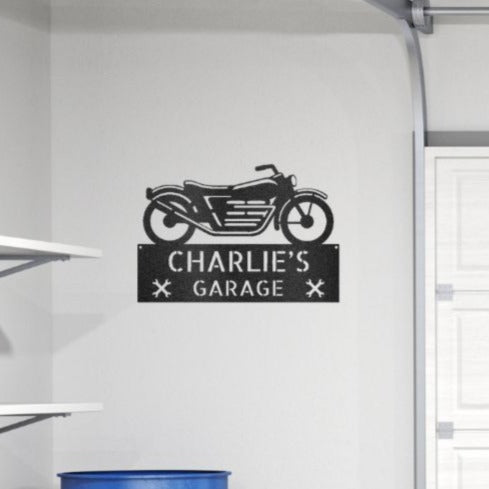 Motorcycle Garage Personalized Name Steel Sign