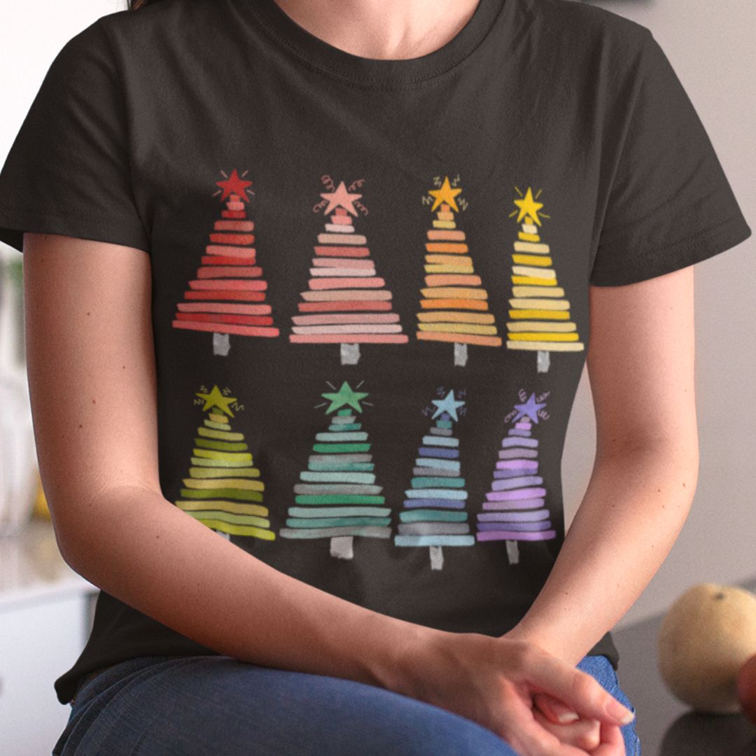 Colorful Rainbow Christmas Trees Collection - Graphic T-Shirts, Long-Sleeve Tees, Hoodie Tees, Sweatshirts, & Mugs