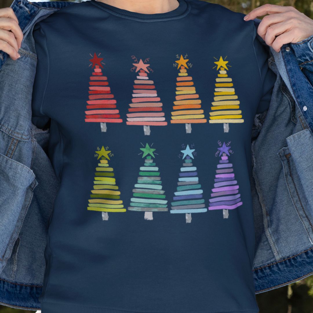 Colorful Rainbow Christmas Trees Collection - Graphic T-Shirts, Long-Sleeve Tees, Hoodie Tees, Sweatshirts, & Mugs