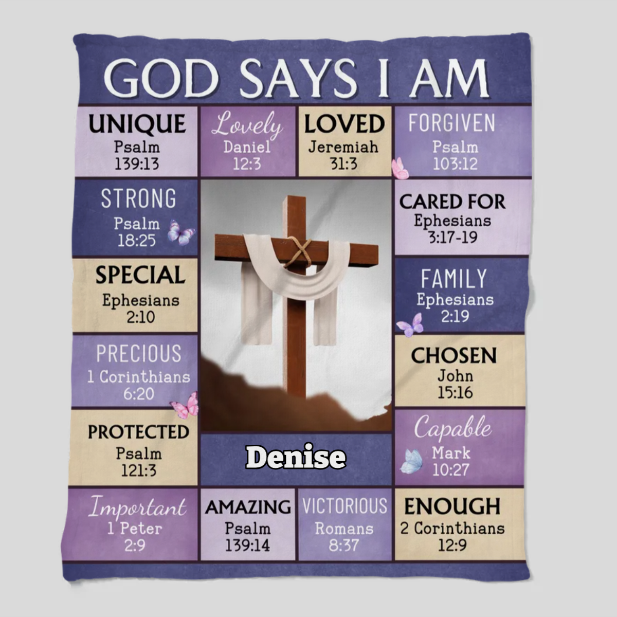 "God Says I Am" Personalized Bible Verse Photo Blanket with Name - Great First Communion or Christmas Gift