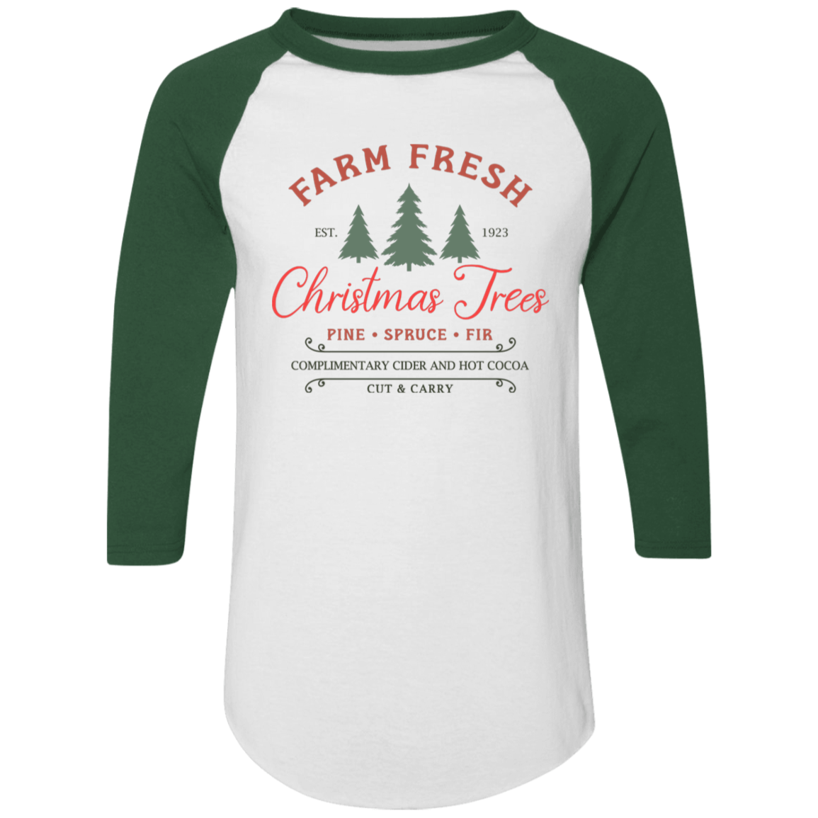 Farm Fresh Christmas Trees Holiday Graphic Colorblock Raglan Jersey