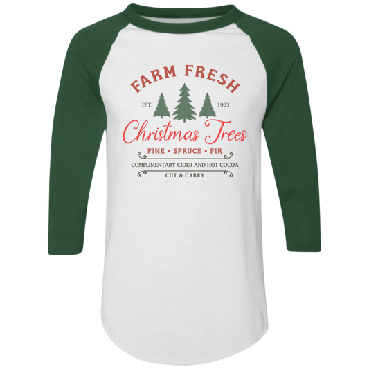 Farm Fresh Christmas Trees Holiday Graphic Colorblock Raglan Jersey