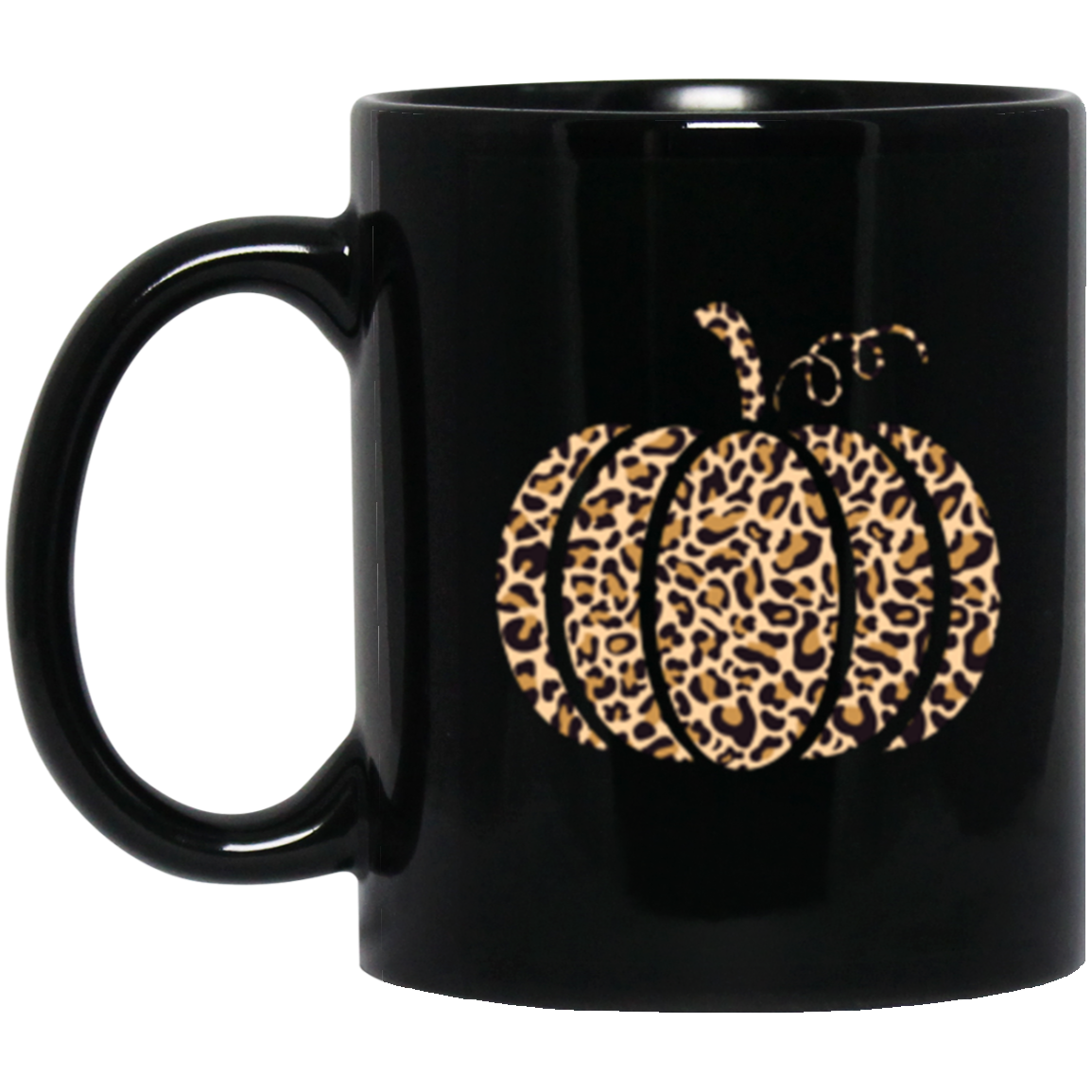 Leopard-Print Pumpkin 11 oz or 15 oz Black Ceramic Mug