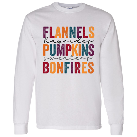 Flannels Hayrides Pumpkins Sweaters Bonfires LS T-Shirt