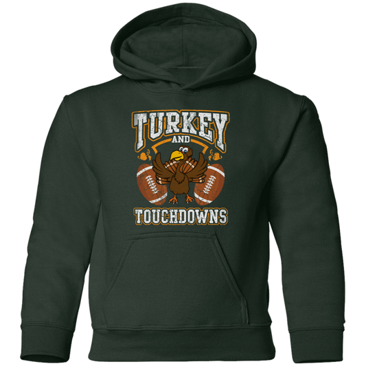 Turkey and Touchdowns Thanksgiving Youth Pullover Hoodie