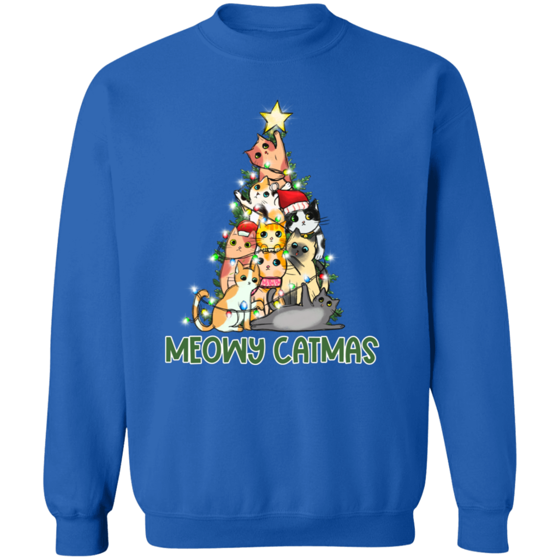 Meowy Catmas Cat Christmas Tree Cute Holiday Crewneck Pullover Sweatshirt