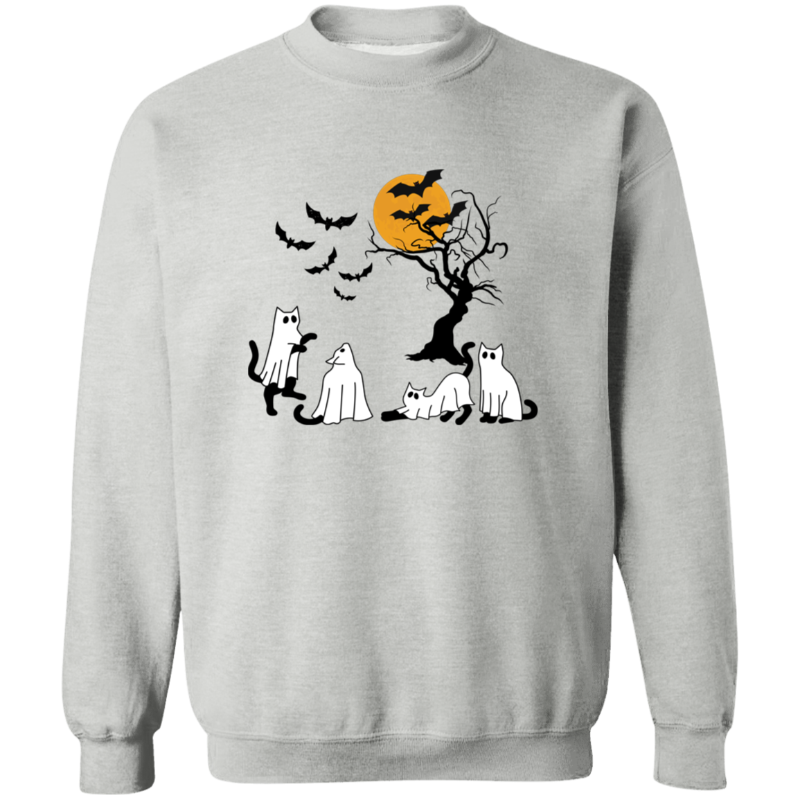 Ghost Cats Halloween Crewneck Pullover Sweatshirt