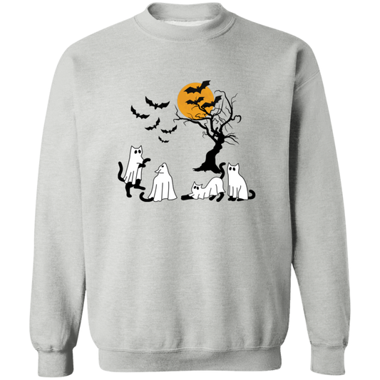 Ghost Cats Halloween Crewneck Pullover Sweatshirt