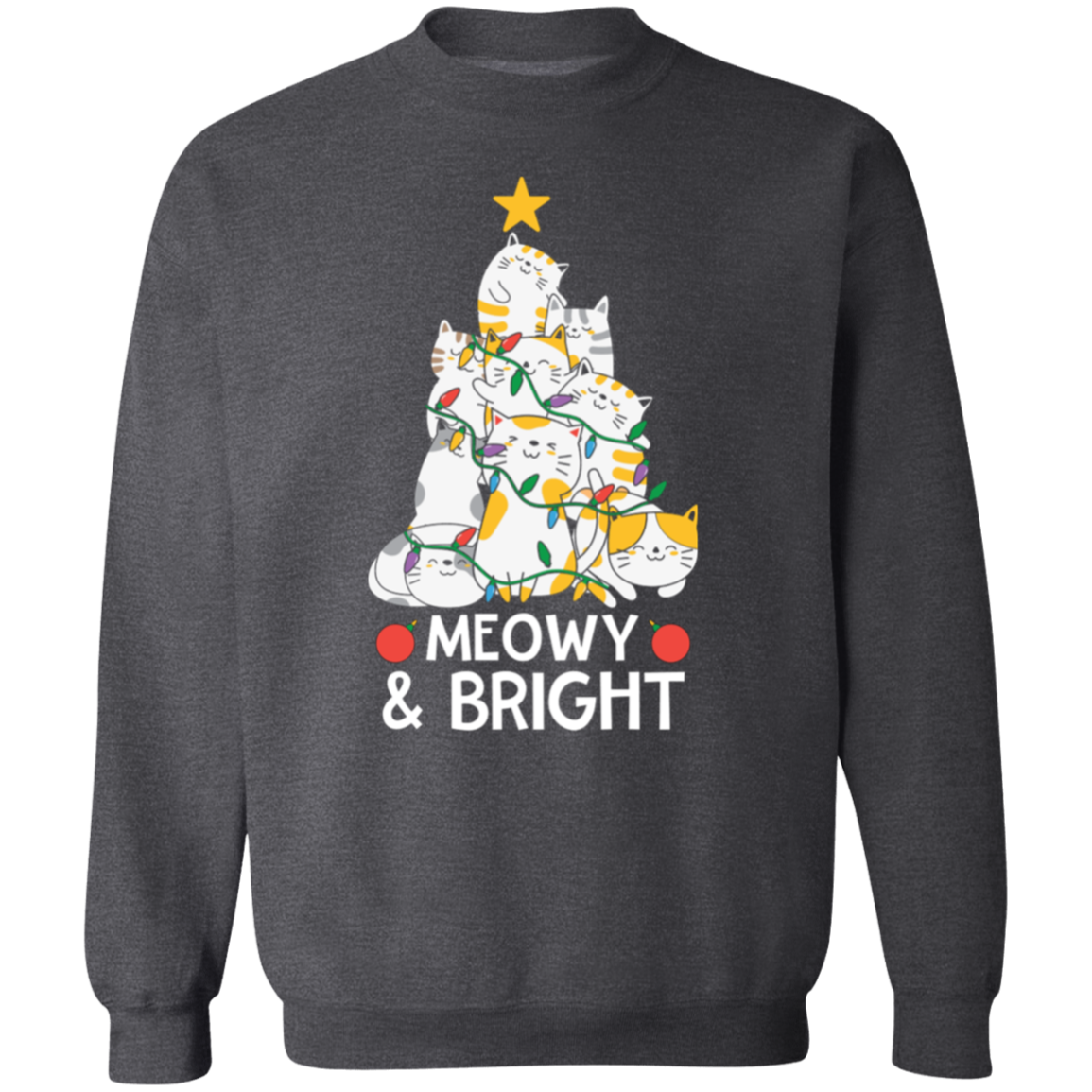 Meowy & Bright Cat Christmas Tree Crewneck Pullover Sweatshirt