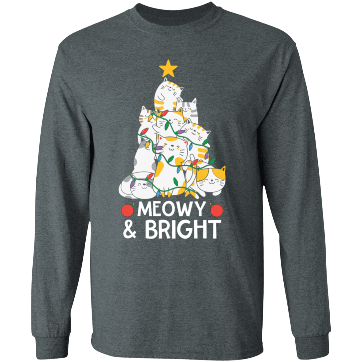 Meowy & Bright Cat Christmas Tree LS T-Shirt