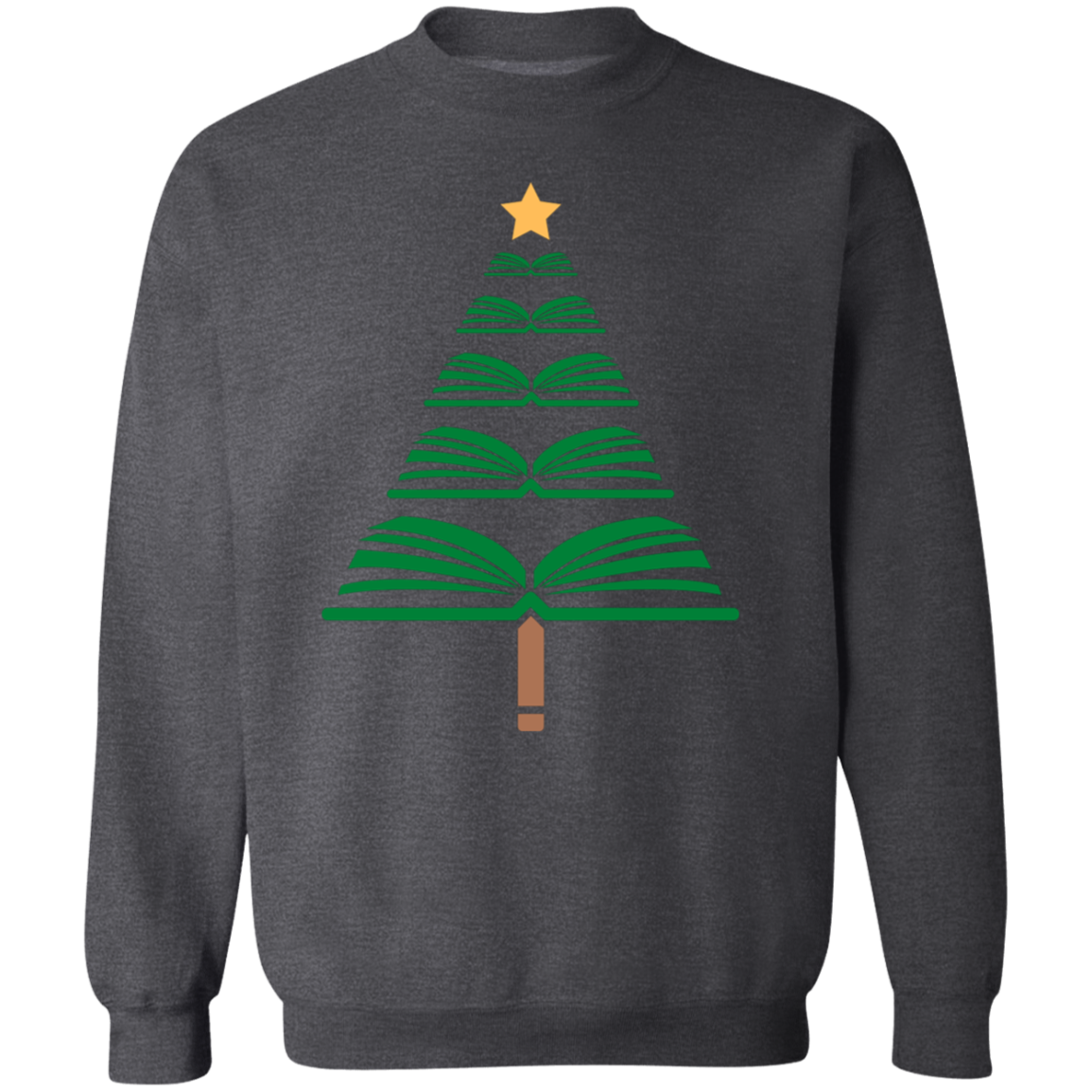 Merry Christmas Book Tree Crewneck Pullover Sweatshirt