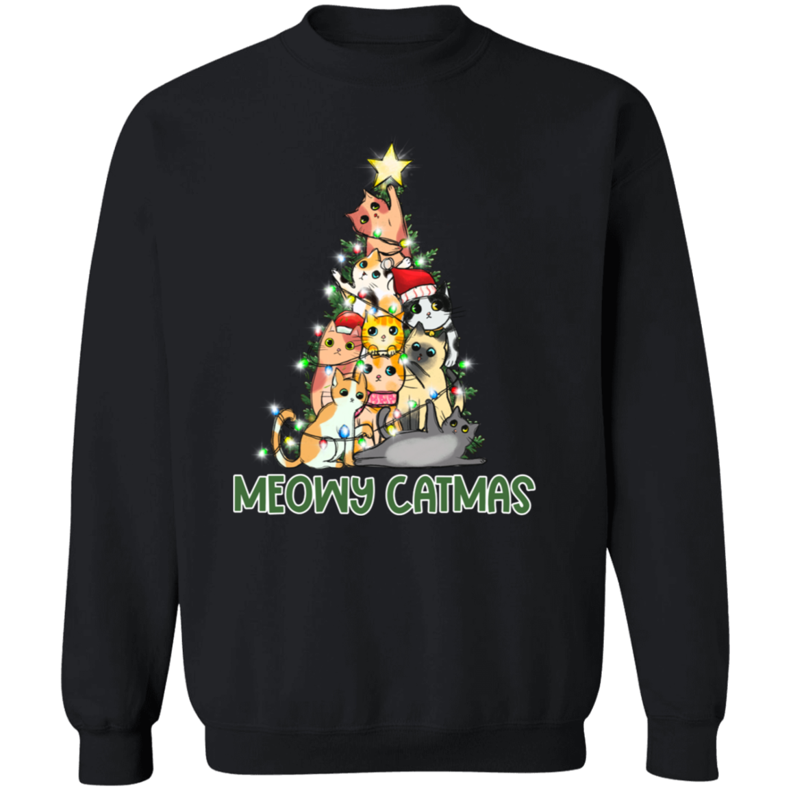 Meowy Catmas Cat Christmas Tree Cute Holiday Crewneck Pullover Sweatshirt