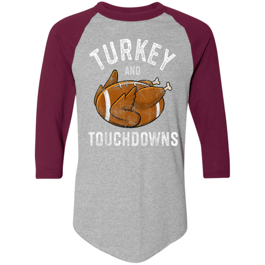 Turkey and Touchdowns Thanksgiving Football Colorblock Raglan Jersey