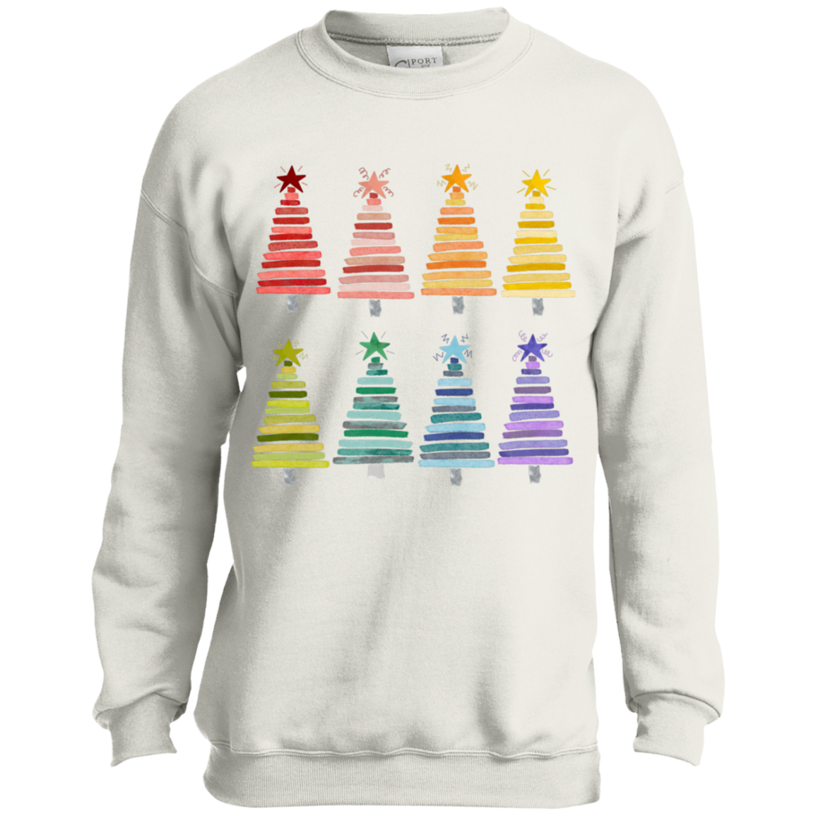 Colorful Rainbow Christmas Trees Youth Crewneck Sweatshirt