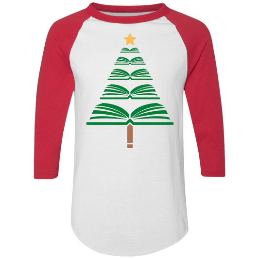 Merry Christmas Book Tree Colorblock Raglan Jersey