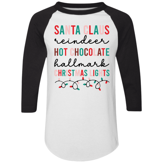 Santa Claus, Reindeer, Hot Chocolate, Hallmark, Christmas Lights Colorblock Raglan Jersey