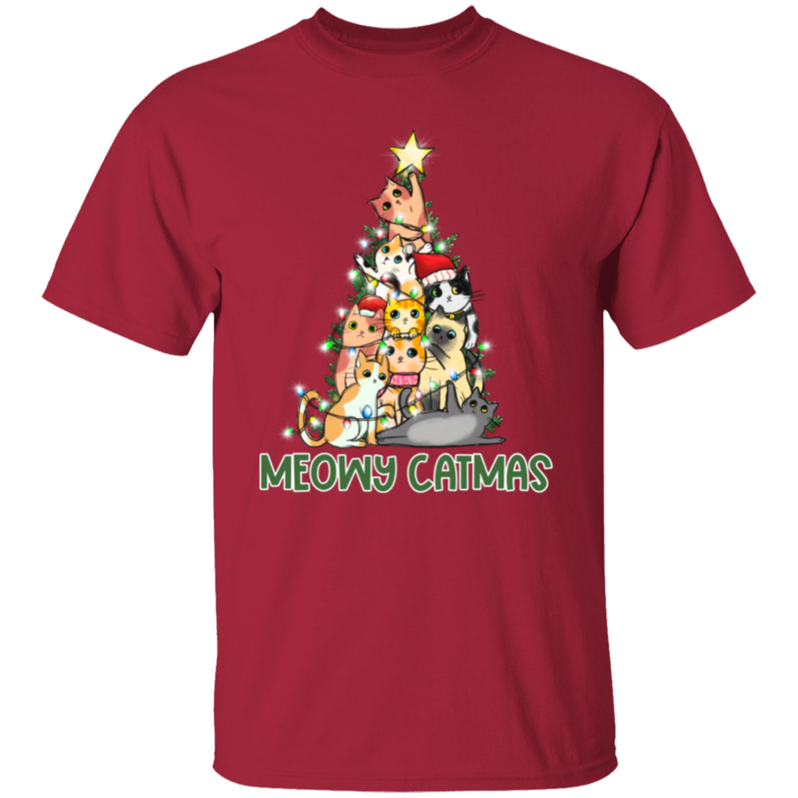 Meowy Catmas Cat Christmas Tree Cute Holiday T-Shirt