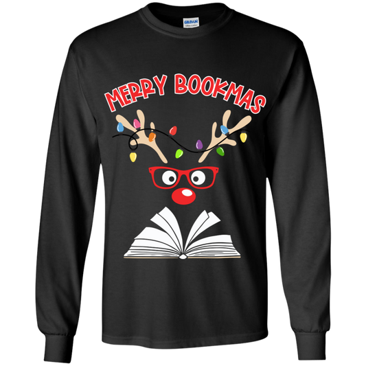 Merry Bookmas Reading Christmas Reindeer Cute Holiday  Youth LS T-Shirt