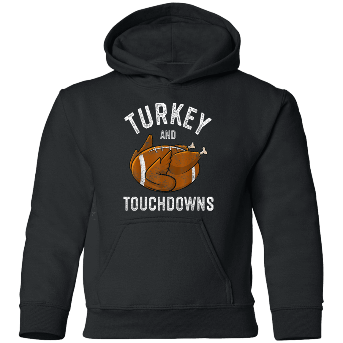 Turkey and Touchdowns Thanksgiving Football Youth Pullover Hoodie