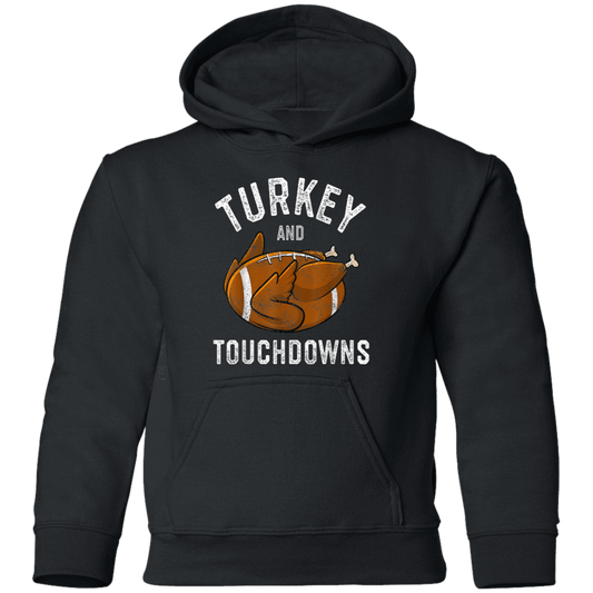 Turkey and Touchdowns Thanksgiving Football Youth Pullover Hoodie