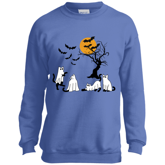 Ghost Cats Halloween Youth Crewneck Sweatshirt