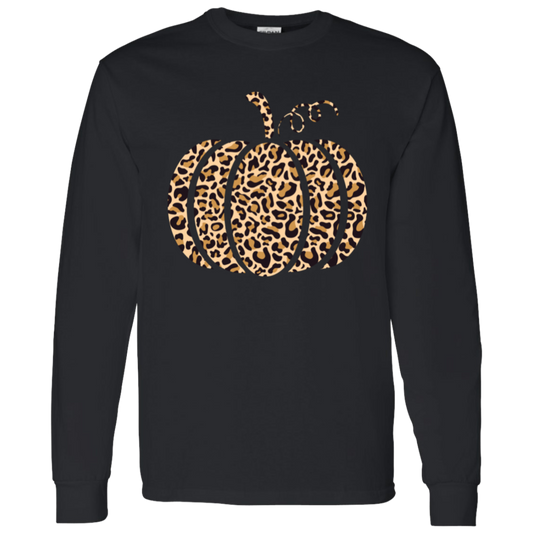 Leopard-Print Pumpkin Cute Fall LS T-Shirt