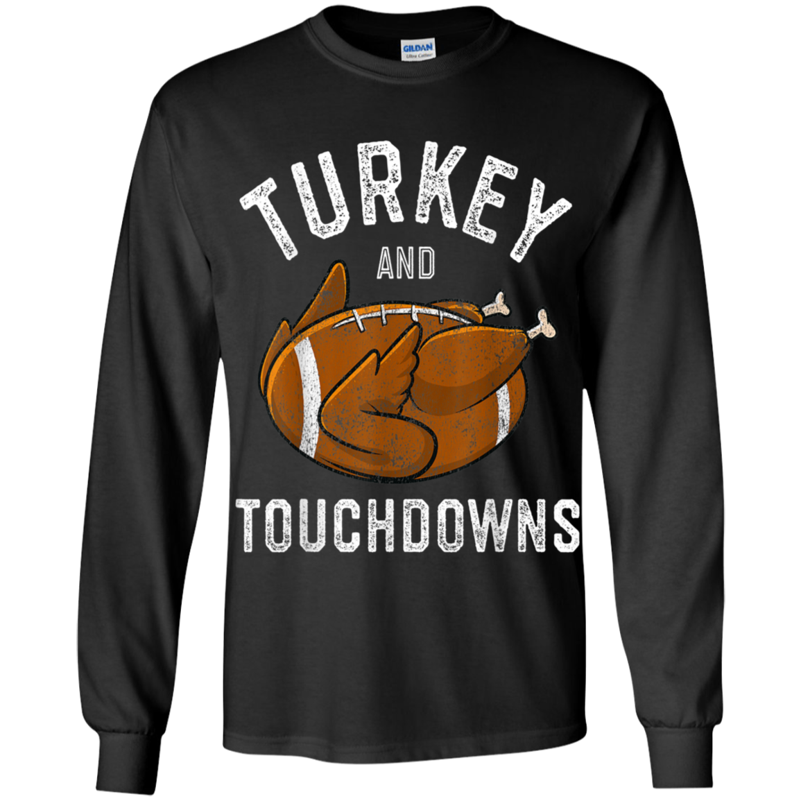 Turkey and Touchdowns Thanksgiving Football Youth LS T-Shirt