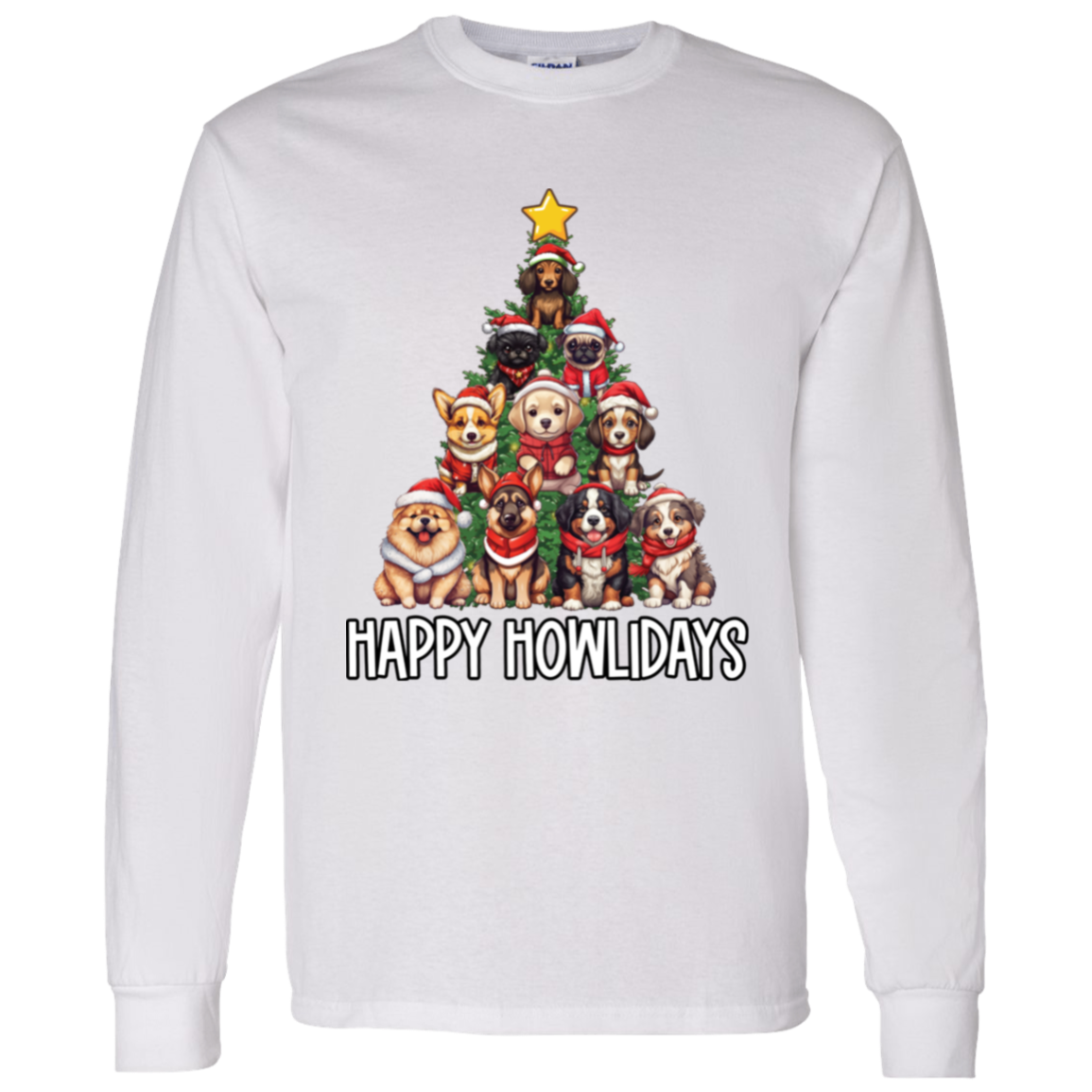 Happy Howlidays Dog Christmas Tree LS T-Shirt