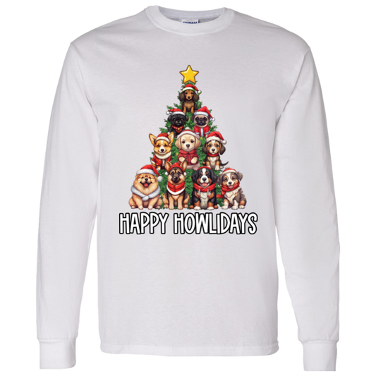 Happy Howlidays Dog Christmas Tree LS T-Shirt