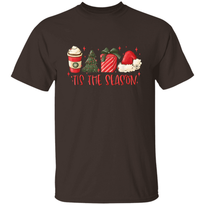 Tis The Season Christmas Tree, Present, Coffee, Santa Hat T-Shirt