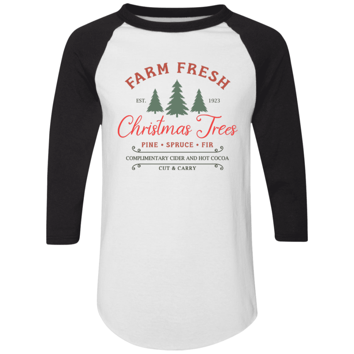 Farm Fresh Christmas Trees Holiday Graphic Colorblock Raglan Jersey