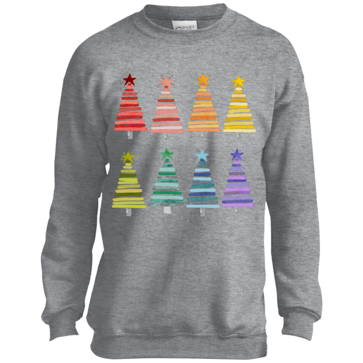 Colorful Rainbow Christmas Trees Youth Crewneck Sweatshirt