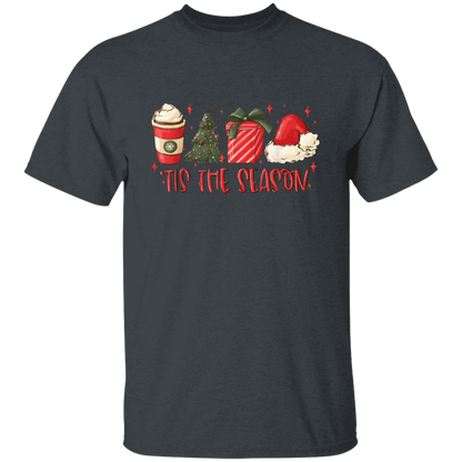 Tis The Season Christmas Tree, Present, Coffee, Santa Hat T-Shirt