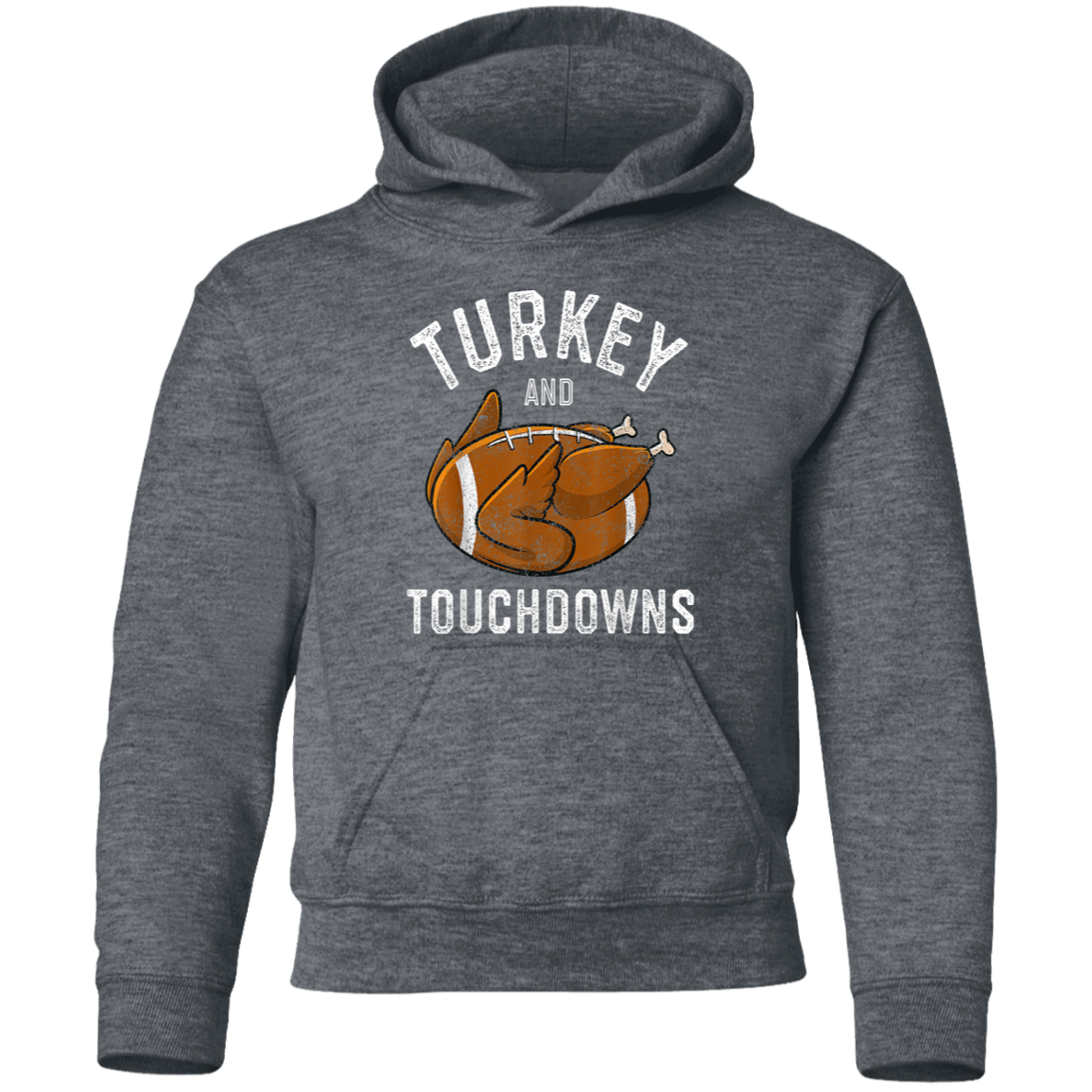 Turkey and Touchdowns Thanksgiving Football Youth Pullover Hoodie