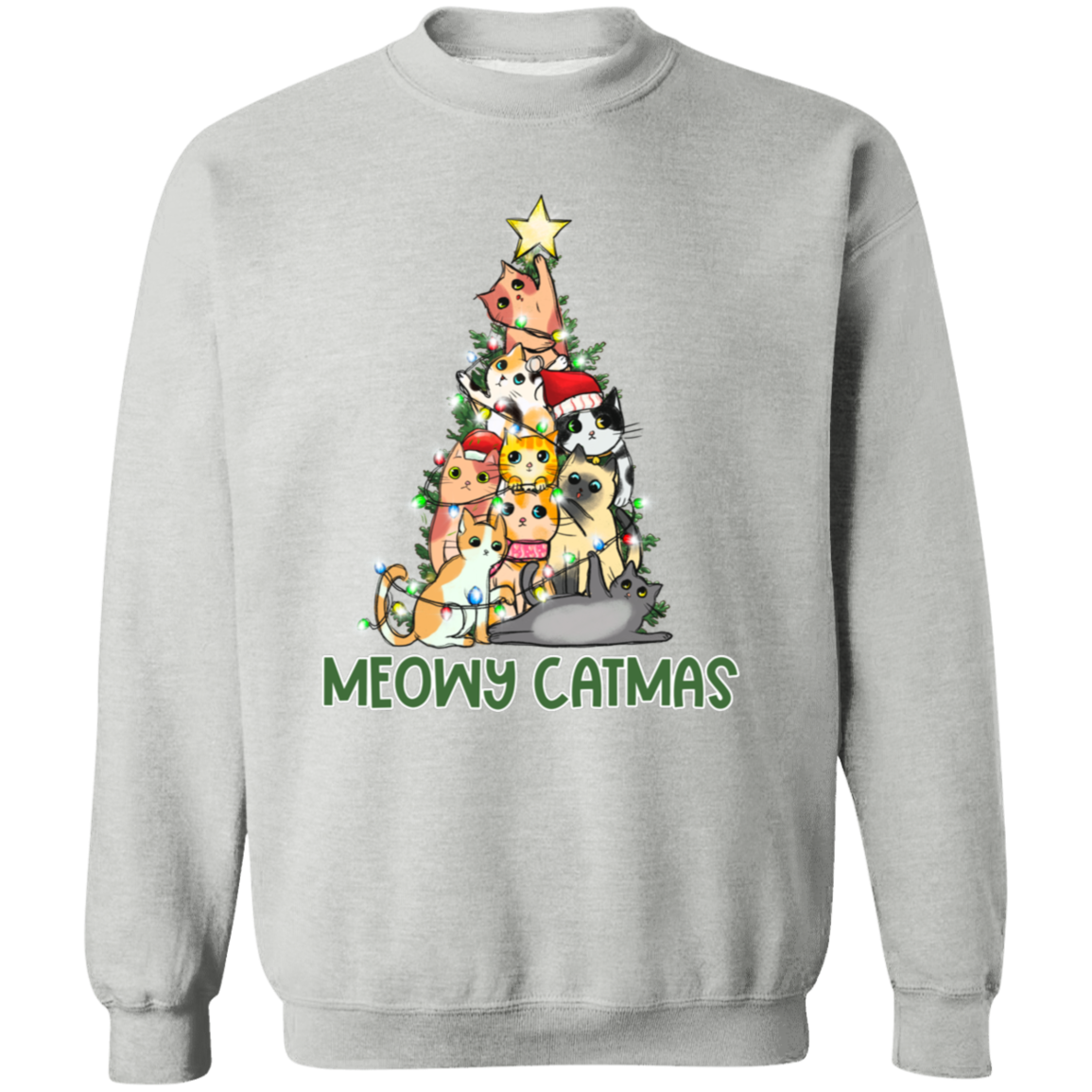 Meowy Catmas Cat Christmas Tree Cute Holiday Crewneck Pullover Sweatshirt