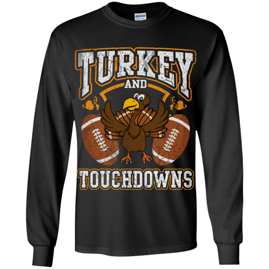 Turkey and Touchdowns Thanksgiving Youth LS T-Shirt