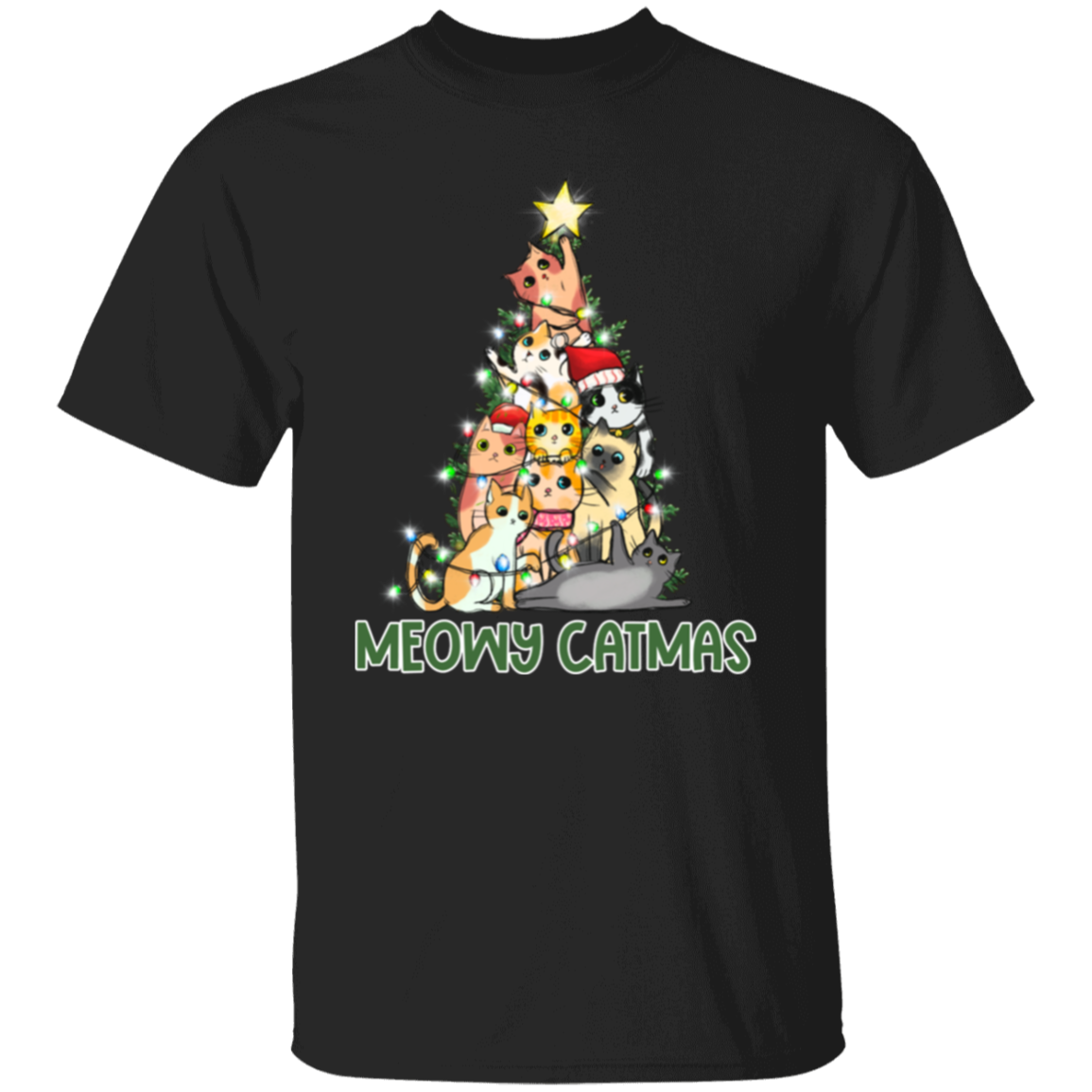 Meowy Catmas Cat Christmas Tree Cute Holiday T-Shirt