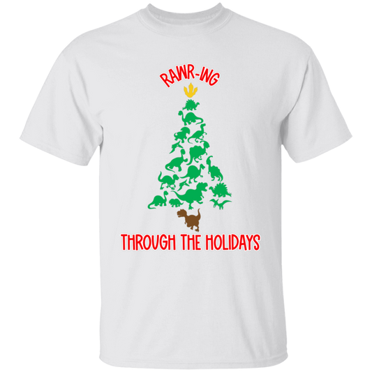 Dinosaur Christmas Tree Rawring Through The Holidays Youth T-Shirt