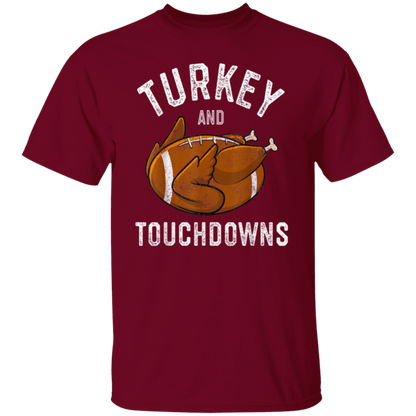 Turkey and Touchdowns Thanksgiving Football T-Shirt