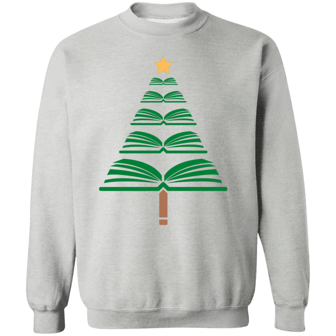 Merry Christmas Book Tree Crewneck Pullover Sweatshirt