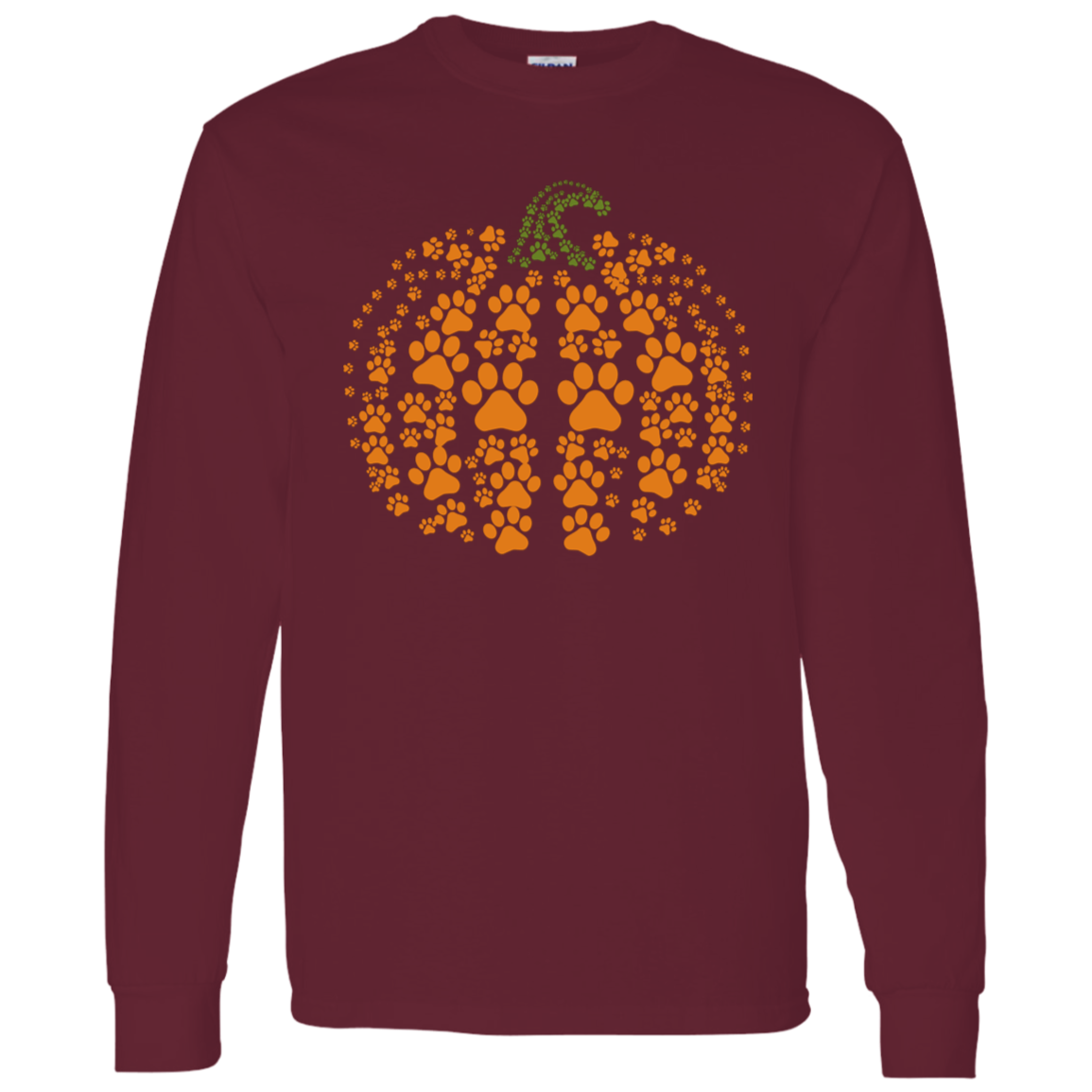 Dog Pawprint Pumpkin Fall LS T-Shirt