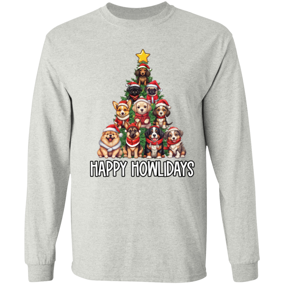 Happy Howlidays Dog Christmas Tree LS T-Shirt