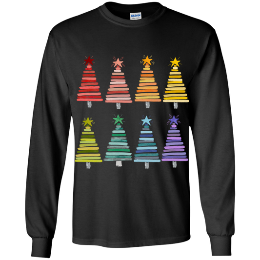 Colorful Rainbow Christmas Trees Youth LS T-Shirt