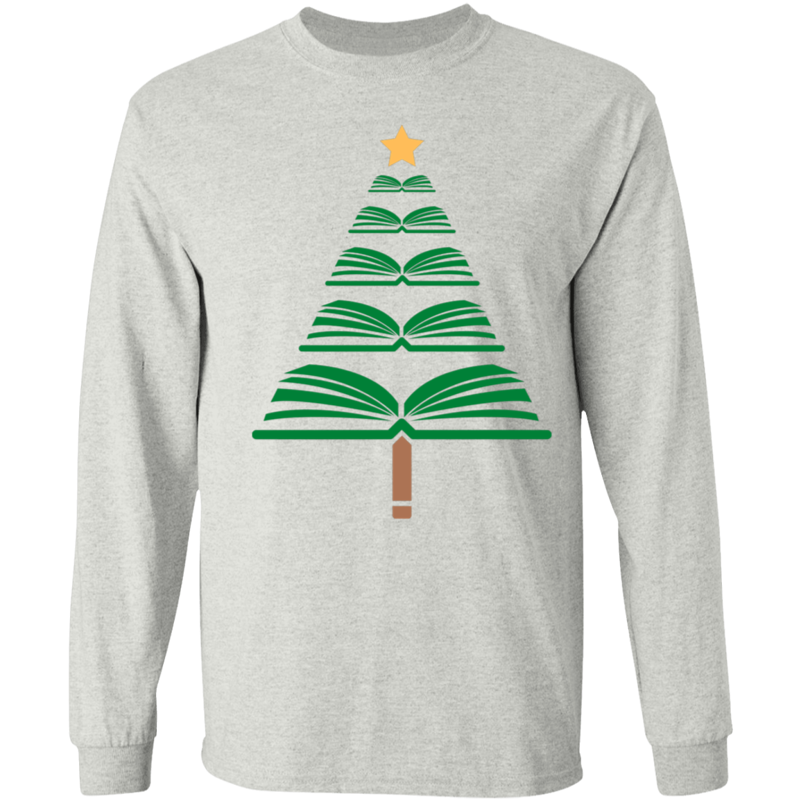 Merry Christmas Book Tree LS T-Shirt