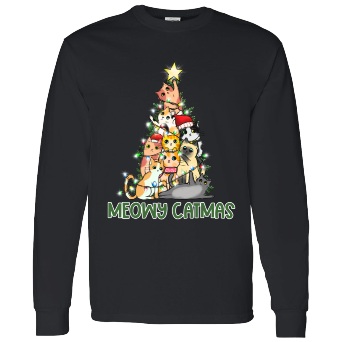 Meowy Catmas Cat Christmas Tree Cute Holiday LS T-Shirt