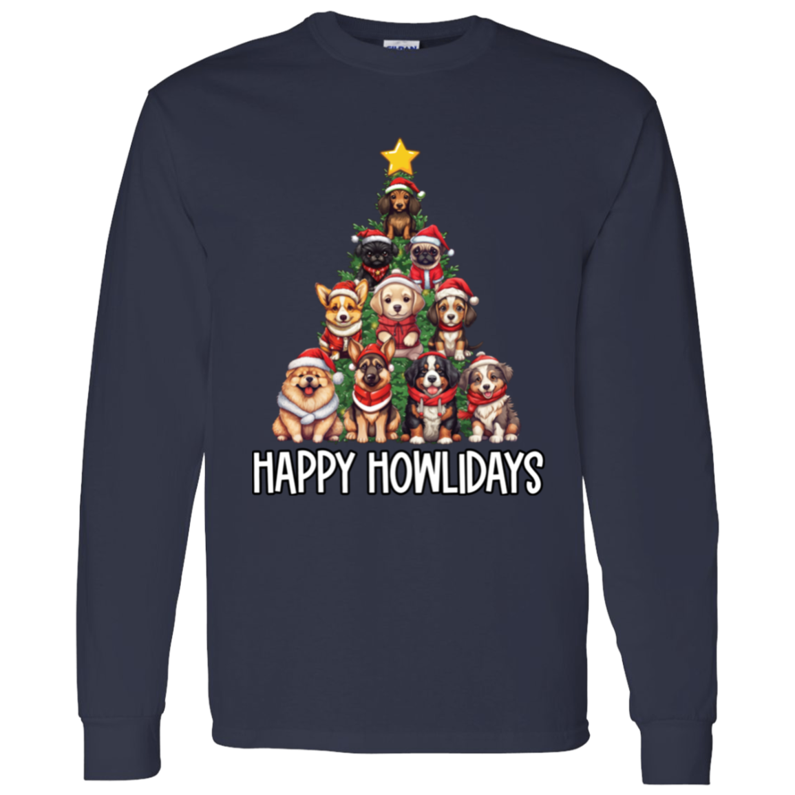 Happy Howlidays Dog Christmas Tree LS T-Shirt